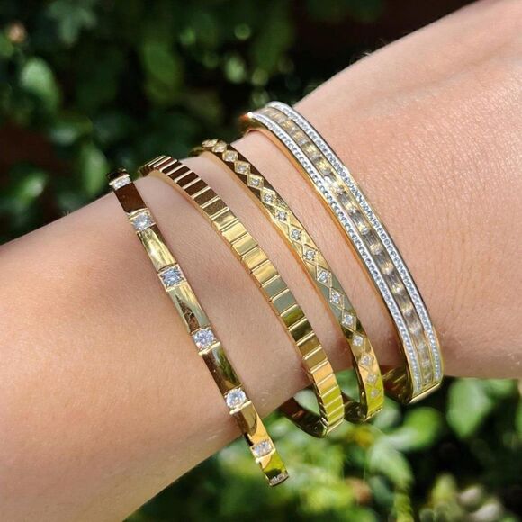 New! “Claudia” Gold Inlaid Studded Bracelet - Picture 2 of 3